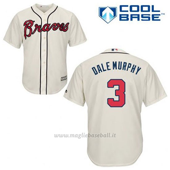 Maglia Baseball Uomo Atlanta Braves 3 Dale Murphy Crema Alterner Cool Base